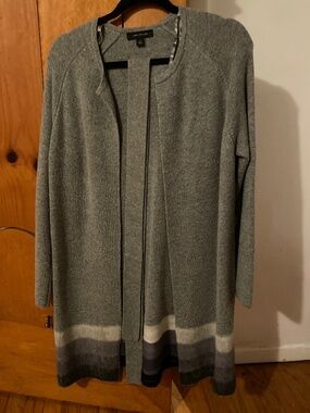 Ann Taylor Grey Open Sweater with Grey Tie